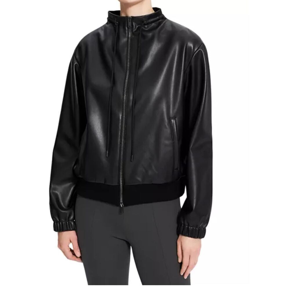 Theory Faux Leather Bomber Jacket sz L